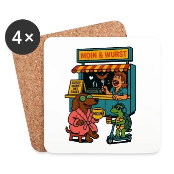 Dackel Imbiss Moin und Wurst - Untersetzer (4er-Set) - Weiß - Vorne