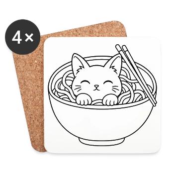 Ramen-Kätzchen - Untersetzer (4er-Set) - Weiß - Vorne