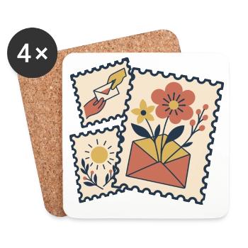 Blumenbriefmarken - Untersetzer (4er-Set) - Weiß - Vorne