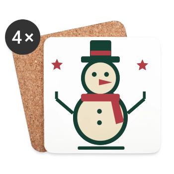 Schneemann mit Schal und Zylinder – Winter - Untersetzer (4er-Set) - Weiß - Vorne