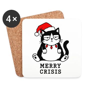 Merry Crisis lustiges Weihnachtskatzen-Meme - Untersetzer (4er-Set) - Weiß - Vorne