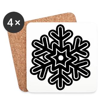 Cartoon-Schneeflocken-Vektor-Clipart in fetter Linienzeichnung - Untersetzer (4er-Set) - Weiß - Vorne