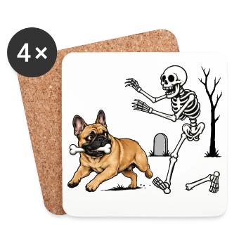 Französische Bulldogge Mit Knochen Vor Skelett - Untersetzer (4er-Set) - Weiß - Vorne