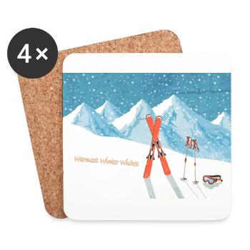 Ski Berge Winterlandschaft - Herzliche Wintergrüße - Untersetzer (4er-Set) - Weiß - Vorne
