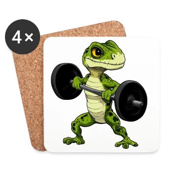 Eidechsen Fitness / Trainer Eidechse - Untersetzer (4er-Set) - Weiß - Vorne