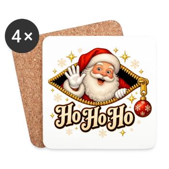 Ho Ho Ho Weihnachtsmann im Reißverschluss - Untersetzer (4er-Set) - Weiß - Vorne