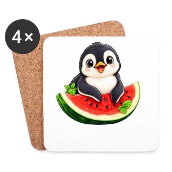 Süßer Cartoon Pinguin Melone Sommer - Untersetzer (4er-Set) - Weiß - Vorne