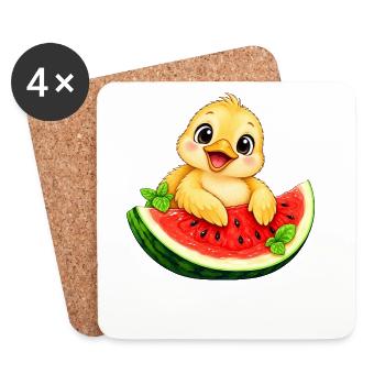 Süßes Küken Cartoon Sommer Melone - Untersetzer (4er-Set) - Weiß - Vorne