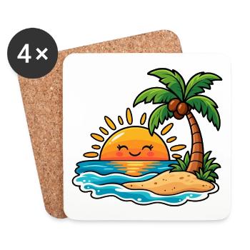 Tropischer Sonnenuntergang mit Palme - Untersetzer (4er-Set) - Weiß - Vorne