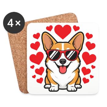 Corgi Valentine Hearts Sonnenbrille Welpenliebe - Untersetzer (4er-Set) - Weiß - Vorne