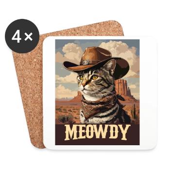 Western- und Wüsten-Meowdy Cowboy-Katze - Untersetzer (4er-Set) - Weiß - Vorne
