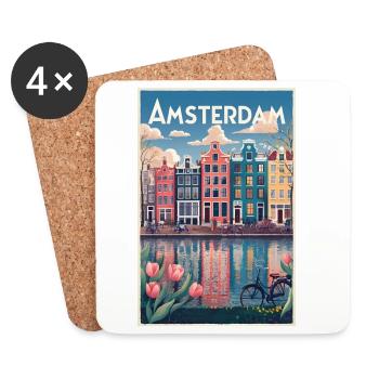 Amsterdamer Kanalporträt - Untersetzer (4er-Set) - Weiß - Vorne