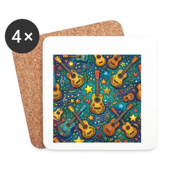 Psychedelische Gitarre Im 60er Hippie Stil - Untersetzer (4er-Set) - Weiß - Vorne