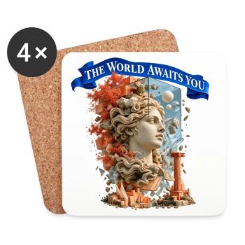 The World Awaits You – Surreale Weltreise - Untersetzer (4er-Set) - Weiß - Vorne