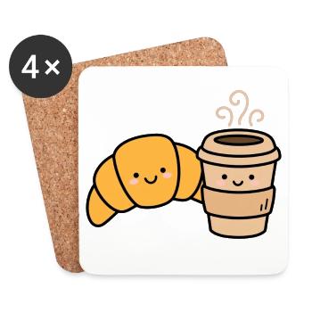 Kawaii Croissant Kaffee-Duo - Untersetzer (4er-Set) - Weiß - Vorne