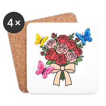 Rosen mit Schmetterlingen und Schleife - Untersetzer (4er-Set) - Weiß - Vorne