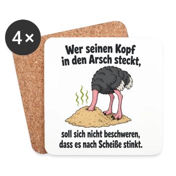 Kopf in Sand steck‘ - Spruch - Untersetzer (4er-Set) - Weiß - Vorne