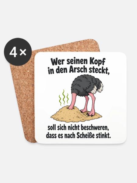 Kopf in Sand steck‘ - Spruch - Untersetzer (4er-Set) - Weiß