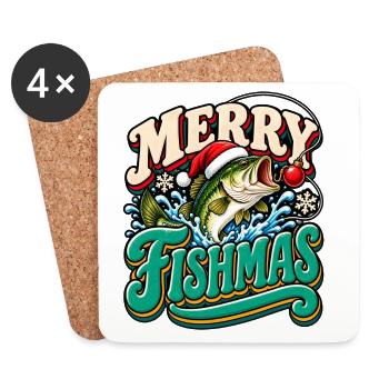 Merry Fishmas: Festlicher Weihnachtsfisch - Untersetzer (4er-Set) - Weiß - Vorne