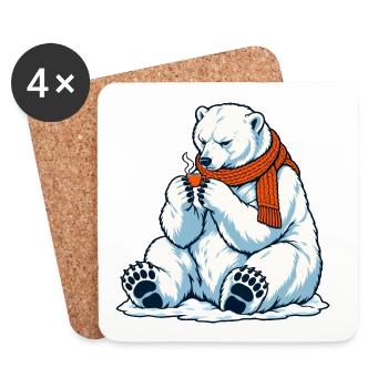 Eisbär mit Kaffeetassee - Teebecher - Untersetzer (4er-Set) - Weiß - Vorne