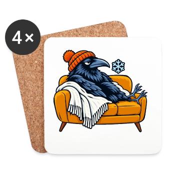 Rabe auf Cozy Couch - Untersetzer (4er-Set) - Weiß - Vorne