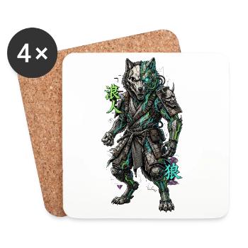 Cyber Wolf Mech Samurai Krieger - Untersetzer (4er-Set) - Weiß - Vorne