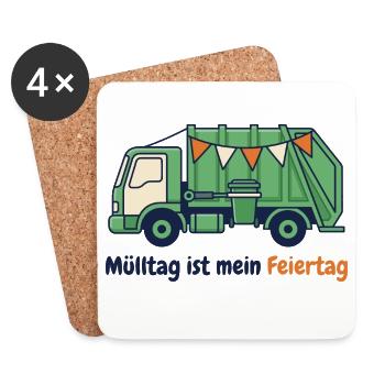 Müllauto – Mülltag ist mein Feiertag - Untersetzer (4er-Set) - Weiß - Vorne