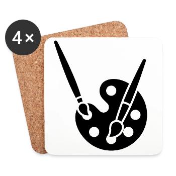 Malerei, Farbpalette, Pinsel, Kunst Symbol - Untersetzer (4er-Set) - Weiß - Vorne