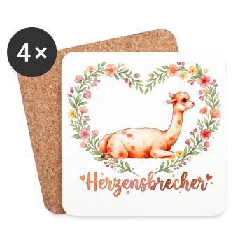 Alpaka Herzensbrecher Baby & Valentin Geschenk - Untersetzer (4er-Set) - Weiß - Vorne