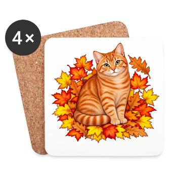 Herbstkatze in Blätterpracht - Untersetzer (4er-Set) - Weiß - Vorne
