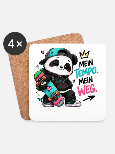 Panda Skate: Mein Tempo Mein Weg - Untersetzer (4er-Set) - Weiß