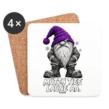 Wintergnom mit violetter Mütze Weihnachtswichtel - Untersetzer (4er-Set) - Weiß - Vorne