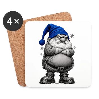Grimmiger Weihnachtsgnom in Blauer Mütze - Untersetzer (4er-Set) - Weiß - Vorne