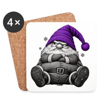 Weihnachtswichtel mit lila Wintermütze - Untersetzer (4er-Set) - Weiß - Vorne