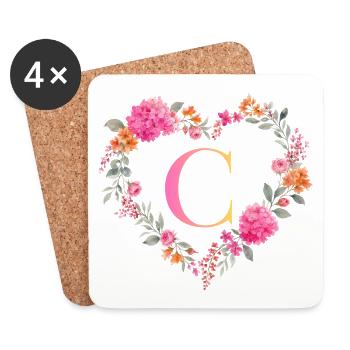 C Monogramm Blumen Herz personalisierbar - Untersetzer (4er-Set) - Weiß - Vorne