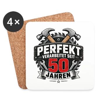 Perfekt verarbeitet seit 50 Jahren Heimwerker - Untersetzer (4er-Set) - Weiß - Vorne