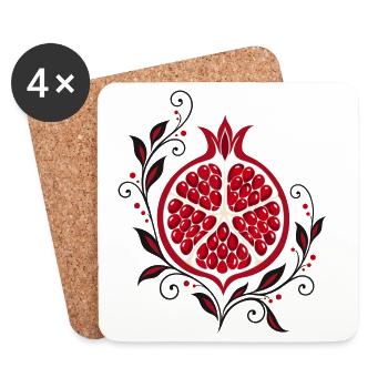 Granatapfel mit Blumen - Botanische Kunst - Untersetzer (4er-Set) - Weiß - Vorne