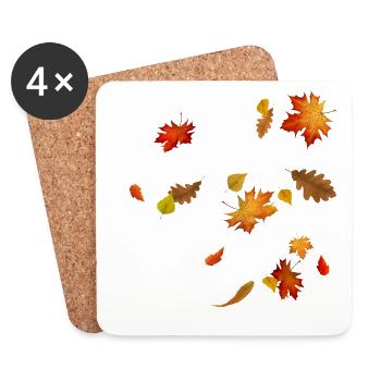 Herbstblätter - Bunt wirbelndes Laub - Untersetzer (4er-Set) - Weiß - Vorne