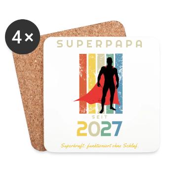 Papa 2027 Superpapa werdender Papa Geschenk - Untersetzer (4er-Set) - Weiß - Vorne