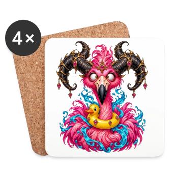 Flamingo-Gehörnter Dämon mit Entenboje - Untersetzer (4er-Set) - Weiß - Vorne
