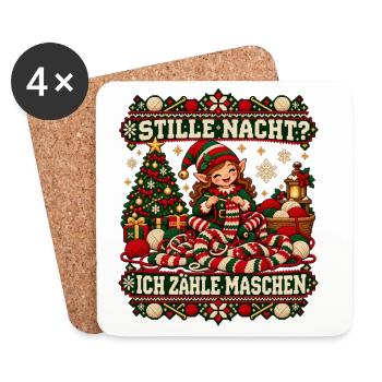 Stille Nacht? Ich zähle Maschen - Untersetzer (4er-Set) - Weiß - Vorne