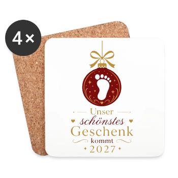 Schwangerschaft verkünden Weihnachten Baby 2027 - Untersetzer (4er-Set) - Weiß - Vorne