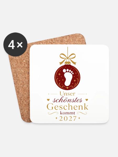 Schwangerschaft verkünden Weihnachten Baby 2027 - Untersetzer (4er-Set) - Weiß