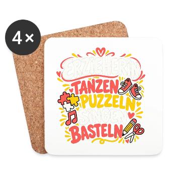 Erzieherin – Tanzen Puzzeln Singen Basteln - Untersetzer (4er-Set) - Weiß - Vorne