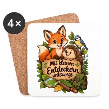 Erzieher Shirt mit Waldtieren & kleine Entdecker - Untersetzer (4er-Set) - Weiß - Vorne