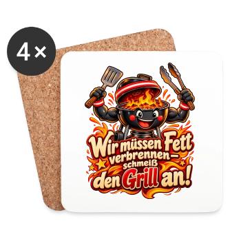 Wir müssen Fett verbrennen – Schmeiß den Grill an! - Untersetzer (4er-Set) - Weiß - Vorne