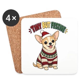 Tiny But Festive – Chihuahua Christmas - Untersetzer (4er-Set) - Weiß - Vorne