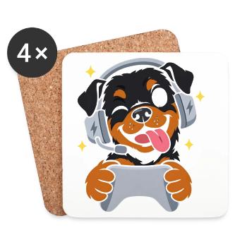 Gaming Rottweiler mit Headset und Controller - Untersetzer (4er-Set) - Weiß - Vorne