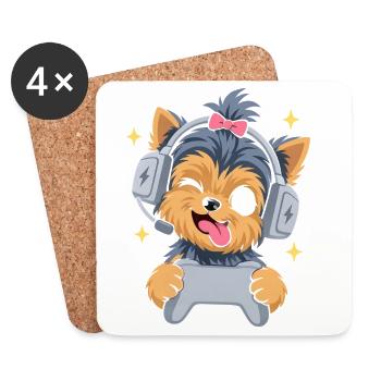 Gaming Yorkshire Terrier mit Headset u Controller - Untersetzer (4er-Set) - Weiß - Vorne