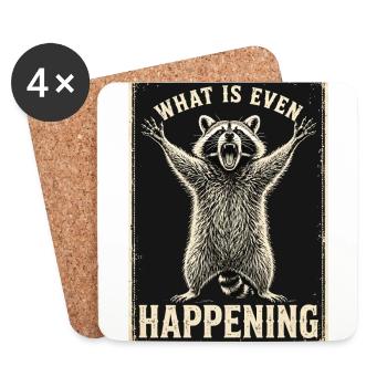 Lustiger Waschbär Was passiert hier überhaupt Meme Tee - Untersetzer (4er-Set) - Weiß - Vorne